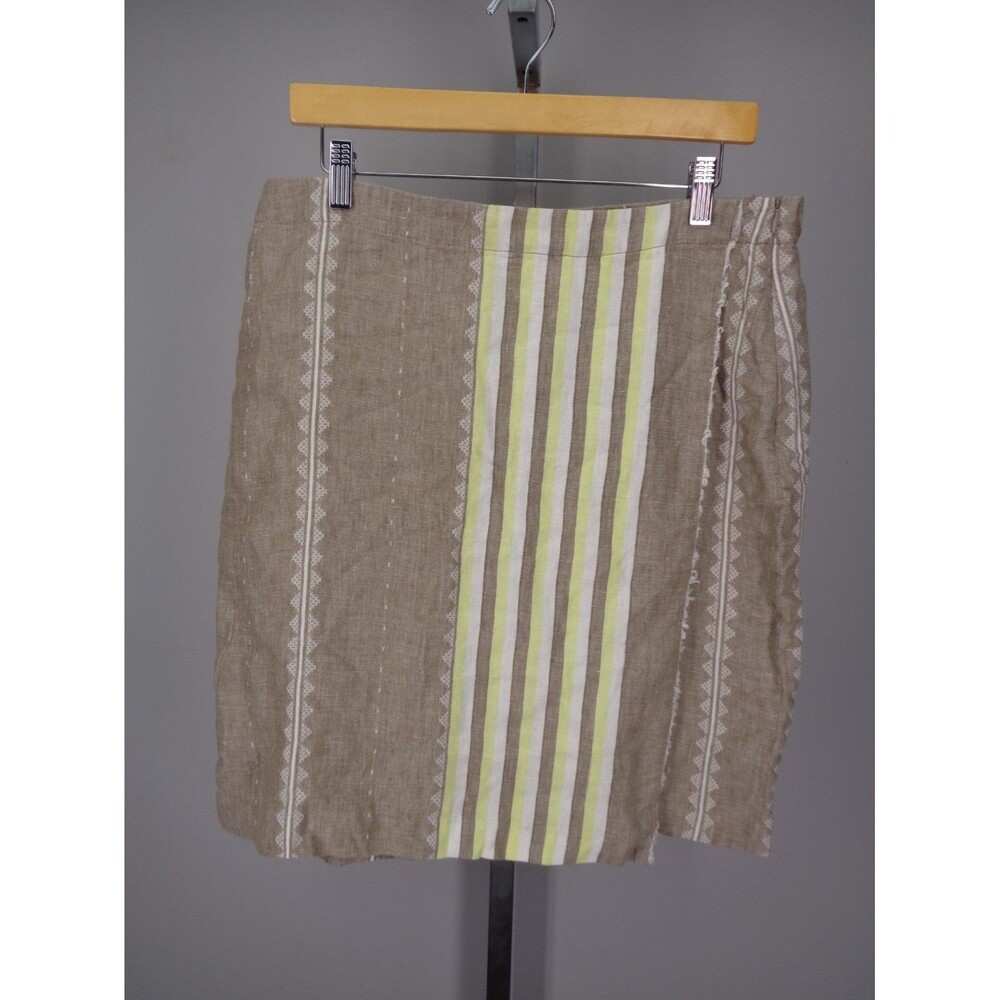 J Jill Love Linen Faux Wrap Skirt Size Medium Stripe Aztec New